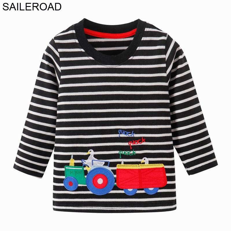 SAILEROAD Tractors Embroidery Boys Long Sleeve T Shirts