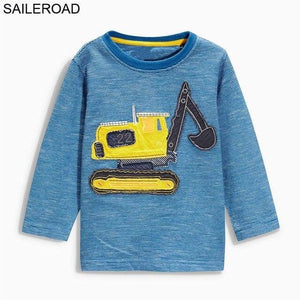 SAILEROAD Tractors Embroidery Boys Long Sleeve T Shirts