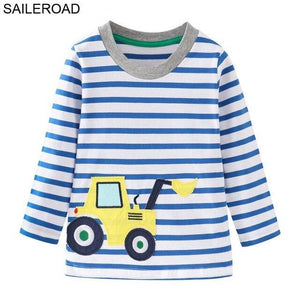 SAILEROAD Tractors Embroidery Boys Long Sleeve T Shirts