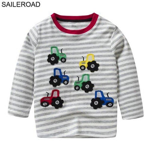 SAILEROAD Tractors Embroidery Boys Long Sleeve T Shirts