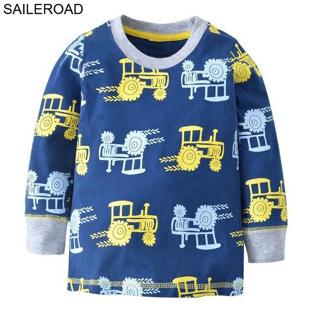 SAILEROAD Tractors Embroidery Boys Long Sleeve T Shirts