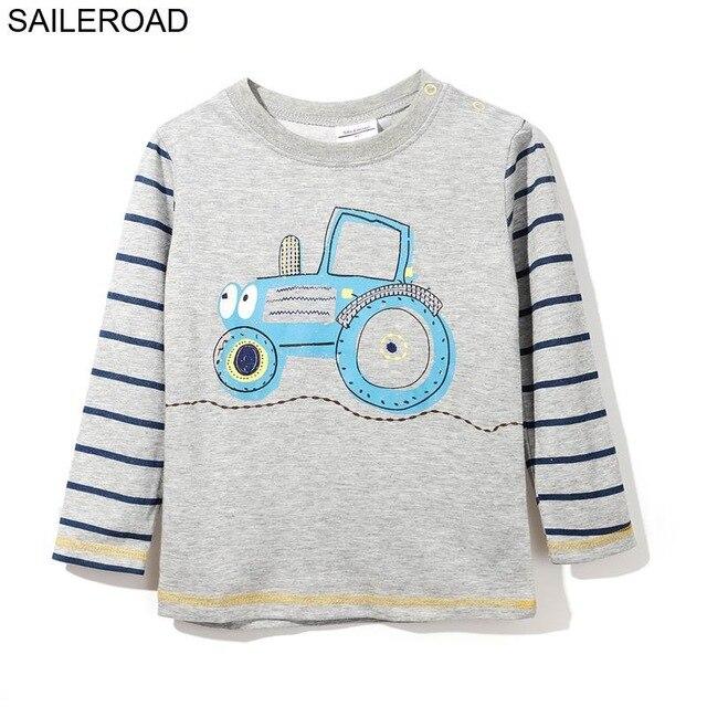 SAILEROAD Tractors Embroidery Boys Long Sleeve T Shirts