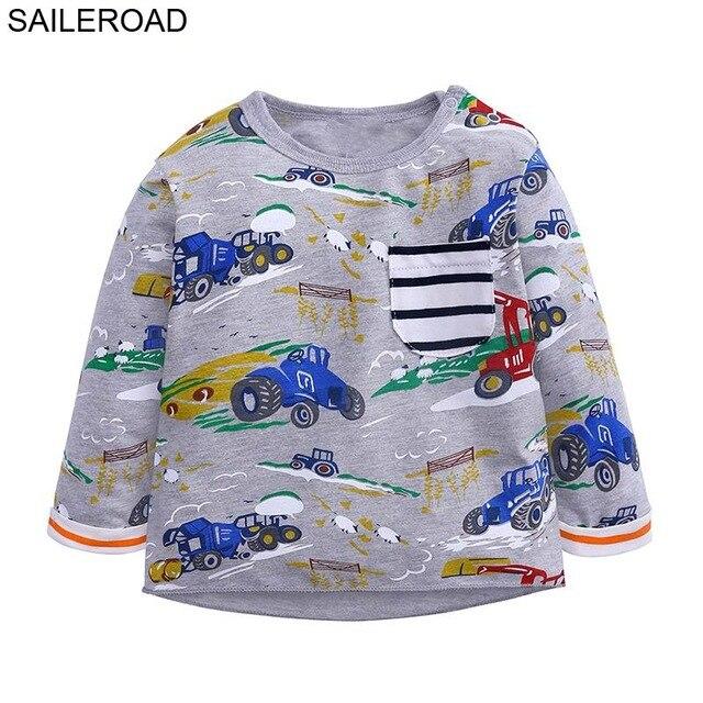 SAILEROAD Tractors Embroidery Boys Long Sleeve T Shirts