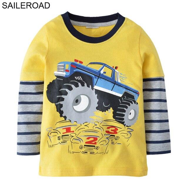 SAILEROAD Tractors Embroidery Boys Long Sleeve T Shirts