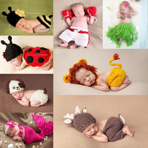 Newborn Baby Photography Props girl Boy Animal Pants Knit Hat Set