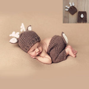 Newborn Baby Photography Props girl Boy Animal Pants Knit Hat Set