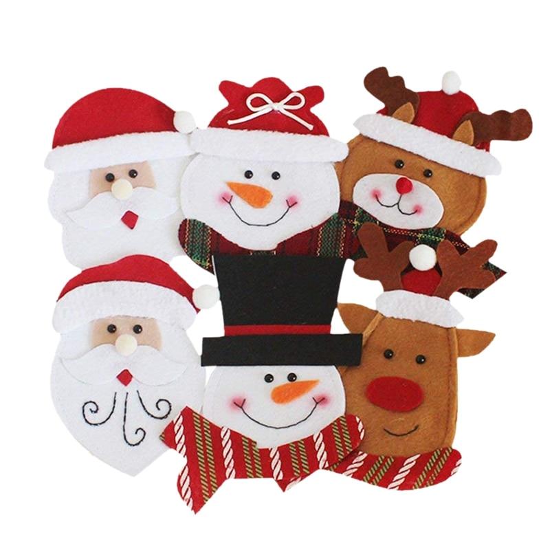 6pcs Cutlery Holder Towel Knives Fork Spoon Cute Santa Claus Shaped Tableware for Kitchen Decoration Christmas Eve Table (6PCS)