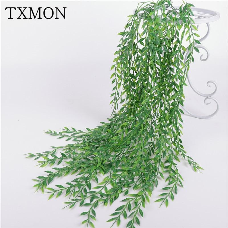 94 cm 5 branches simulation wicker willow bamboo leaves rattan false willow tree home decoration green leaf plants wall hanging