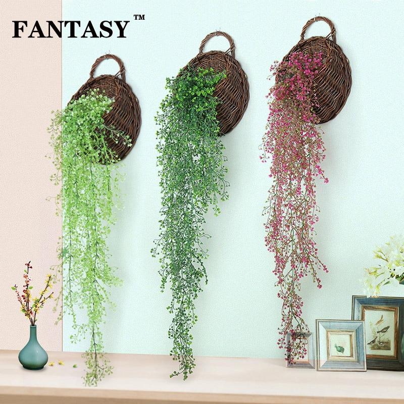 Plastic Long Strip Wall Hanging Fake Rattan Artificial Vine 5Fork Outdoor Hang Plant Ivy False Tree Branch For Garden Shop Decor