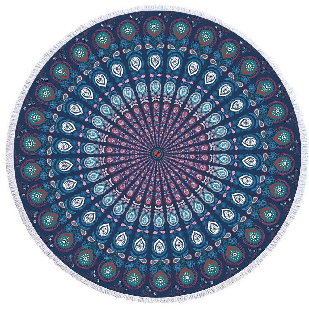 Custom Luxury Beach Towel Home Decoration Living Room Microfiber Diameter 150Cm Rug Color Round Chakra Blue Non-Slip Yoga Mat