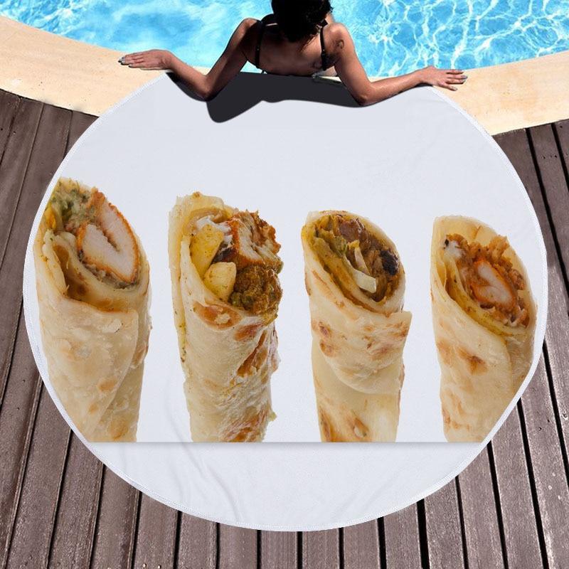 Custom Rug Seductive Onion Cake Chicken Roll Tomato Round Oversized Microfiber Red Beach Mat Seaside Pool Decoration Floor Mat