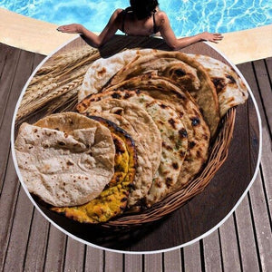 Custom Rug Seductive Onion Cake Chicken Roll Tomato Round Oversized Microfiber Red Beach Mat Seaside Pool Decoration Floor Mat