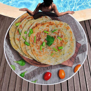 Custom Rug Seductive Onion Cake Chicken Roll Tomato Round Oversized Microfiber Red Beach Mat Seaside Pool Decoration Floor Mat