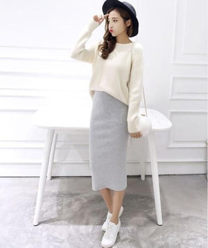 2016 Summer skirts Sexy Chic Pencil Skirts Women Skirt Wool Rib Knit Long Skirt Package Hip Split Waist midi skirt maxi A919