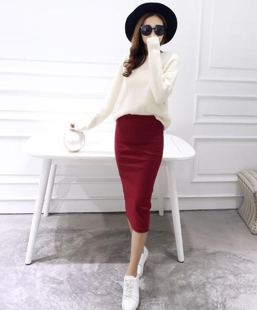 2016 Summer skirts Sexy Chic Pencil Skirts Women Skirt Wool Rib Knit Long Skirt Package Hip Split Waist midi skirt maxi A919