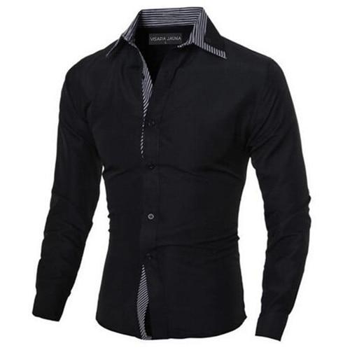 Slim Fit Male Shirt Solid Long Sleeve British Style Cotton Men's Shirt