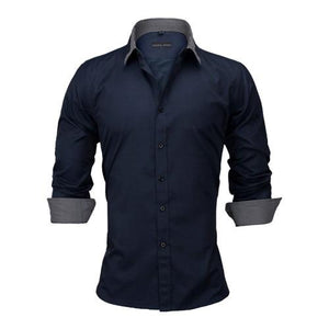 Slim Fit Male Shirt Solid Long Sleeve British Style Cotton Men's Shirt