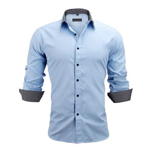 Slim Fit Male Shirt Solid Long Sleeve British Style Cotton Men's Shirt