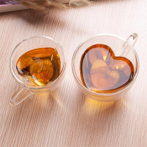 Heart Love Shaped Double Wall Glass Mug