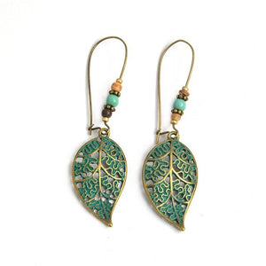 Miss Zoe Bronze Hollow Leaf Beads Drop Earrings