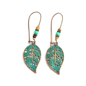 Miss Zoe Bronze Hollow Leaf Beads Drop Earrings