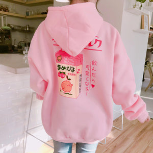 2017 New Fashion Cute Cartoon Printed Back Velvet Thick Hooded Long Sleeve Female Sweatshirts