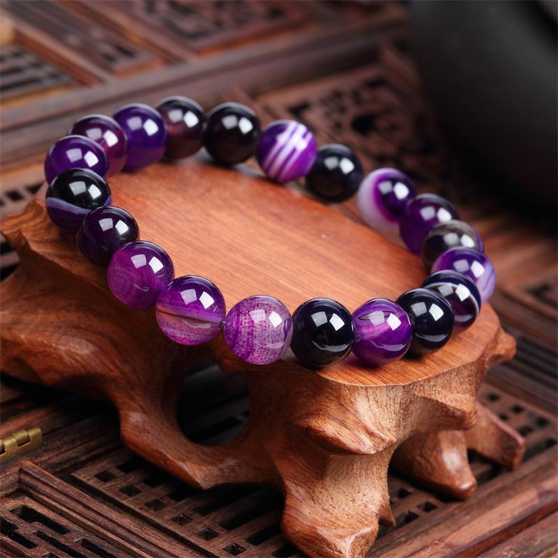 Natural Stone Love Purple Bead Bracelet Vintage Charm Round Chain Beads Bracelet