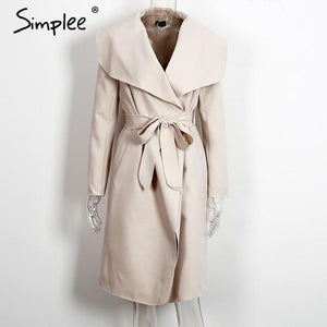 Simplee Black ruffle warm winter coat Women turndown long coat collar overcoat female Casual autumn 2016 pink outerwear