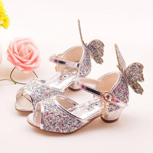 Girls Sandals Rhinestone Butterfly pink Latin dance shoes