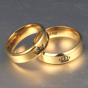 Gold colour King And Queen Stainless Steel Crown Couple Rings