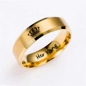 Gold colour King And Queen Stainless Steel Crown Couple Rings