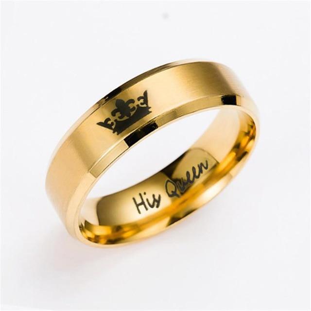 Gold colour King And Queen Stainless Steel Crown Couple Rings