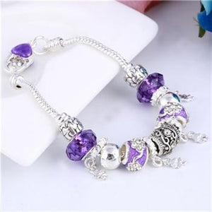 Pink Crystal Charm Silver Bracelets & Bangles for Women