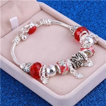 Pink Crystal Charm Silver Bracelets & Bangles for Women