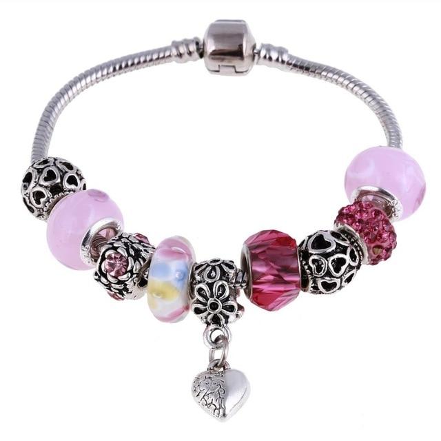 Pink Crystal Charm Silver Bracelets & Bangles for Women