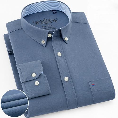 Mens Long Sleeve Solid Oxford Dress Shirt with Left Chest Pocket