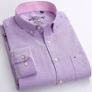 Mens Long Sleeve Solid Oxford Dress Shirt with Left Chest Pocket