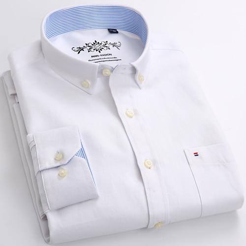 Mens Long Sleeve Solid Oxford Dress Shirt with Left Chest Pocket