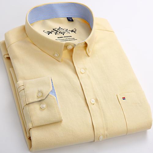 Mens Long Sleeve Solid Oxford Dress Shirt with Left Chest Pocket