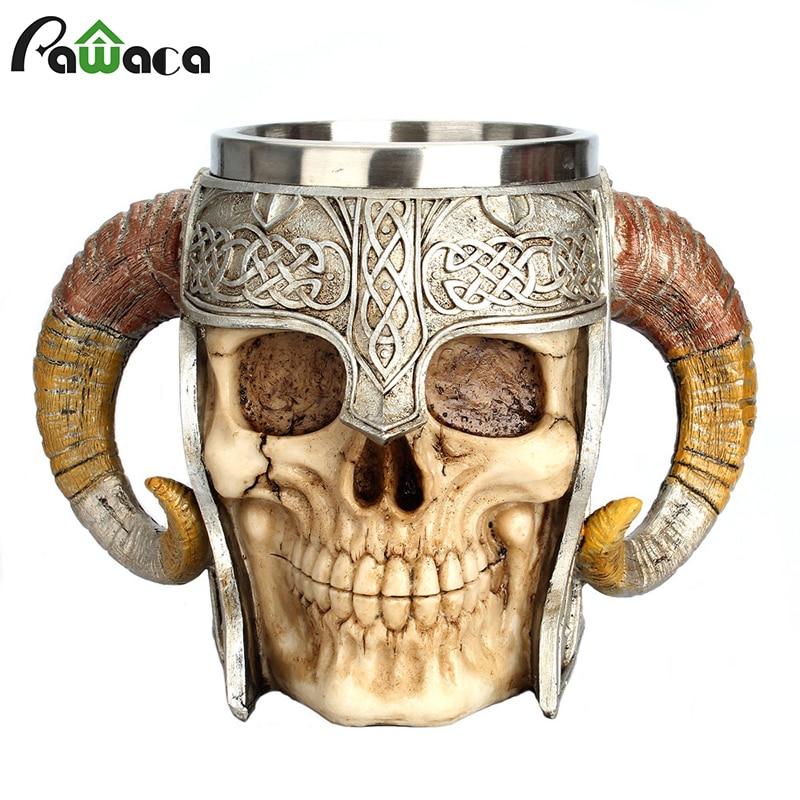 Stainless Steel Skull Mug Viking Ram Horned Pit Lord Warrior