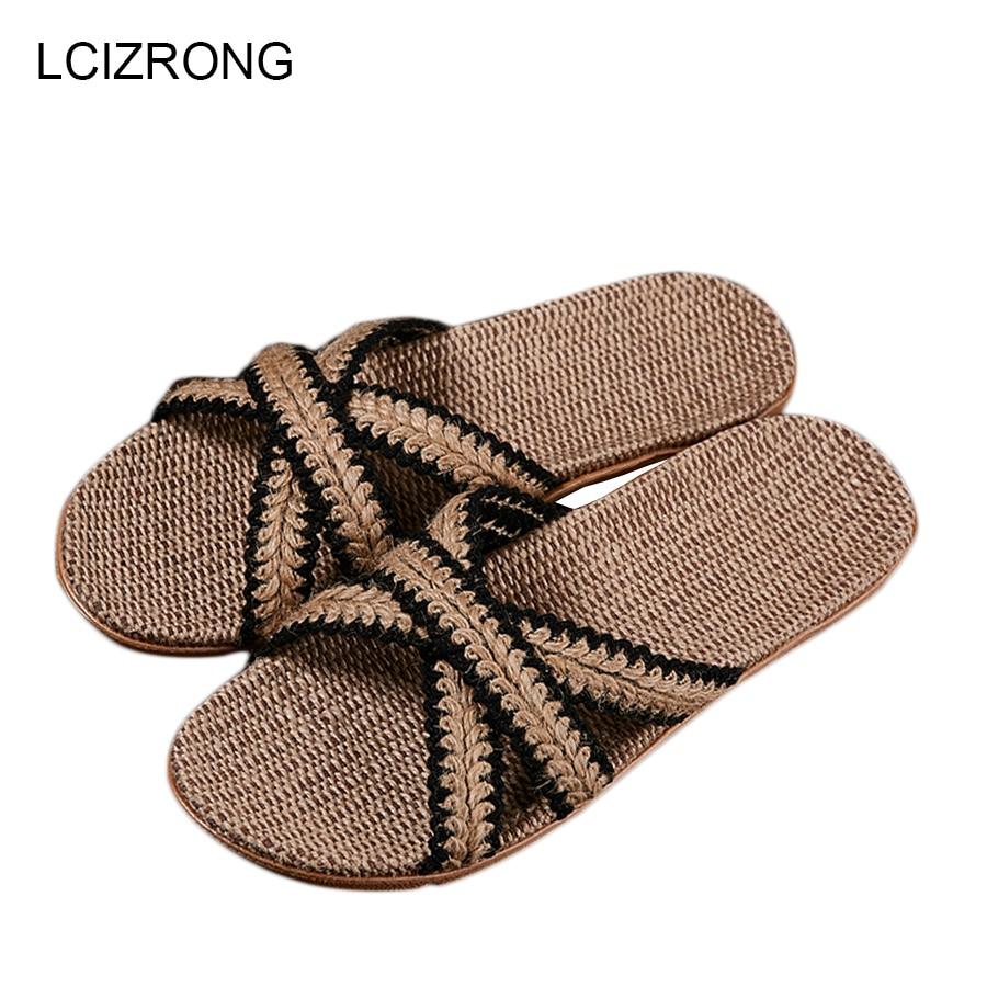 Flax Home Slippers Men Beach Floor Comfortable Flat Slippers