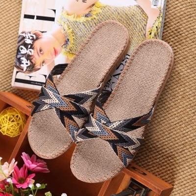 Flax Home Slippers Men Beach Floor Comfortable Flat Slippers