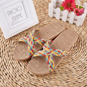 Flax Home Slippers Men Beach Floor Comfortable Flat Slippers