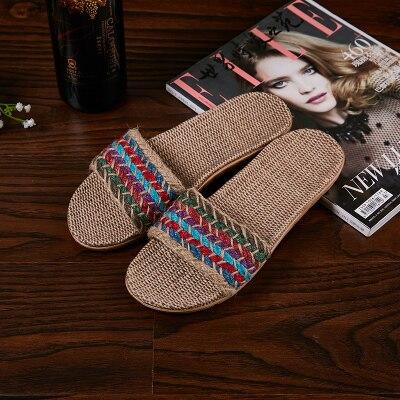 Flax Home Slippers Men Beach Floor Comfortable Flat Slippers