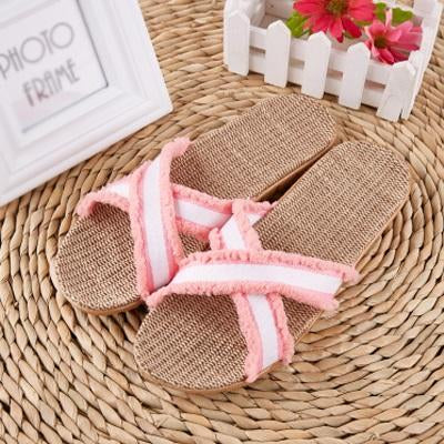 Flax Home Slippers Men Beach Floor Comfortable Flat Slippers