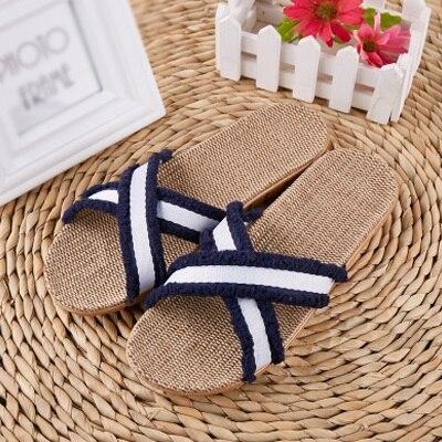 Flax Home Slippers Men Beach Floor Comfortable Flat Slippers