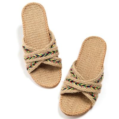 Flax Home Slippers Men Beach Floor Comfortable Flat Slippers