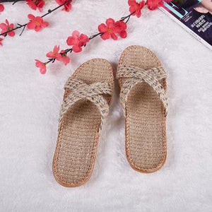 Flax Home Slippers Men Beach Floor Comfortable Flat Slippers