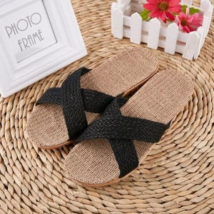 Flax Home Slippers Men Beach Floor Comfortable Flat Slippers