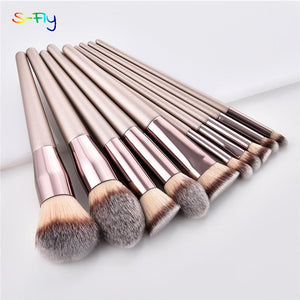 10pcs/set Champagne makeup brushes set for cosmetic (foundation powder blush)